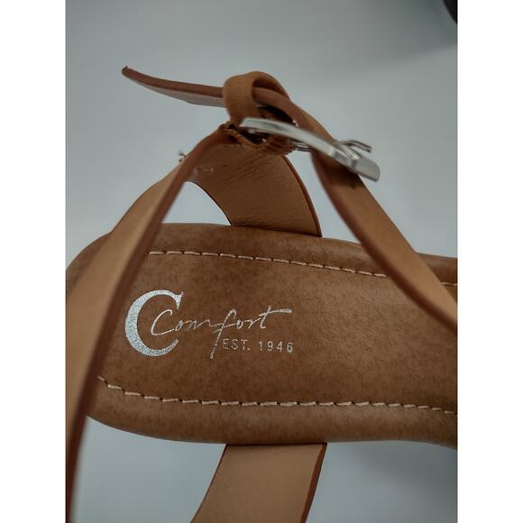 C Comfort Womens Sandals size 7M Brown Studded Open Toe Chunky Heel Ankle Strap - Picture 9 of 9